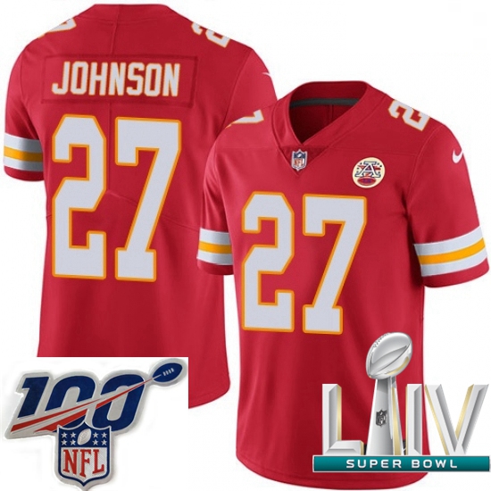 2020 Super Bowl LIV Men Nike Kansas City Chiefs #27 Larry Johnson Red Team Color Vapor Untouchable L