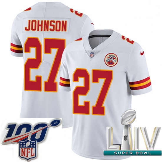 2020 Super Bowl LIV Men Nike Kansas City Chiefs #27 Larry Johnson White Vapor Untouchable Limited Pl