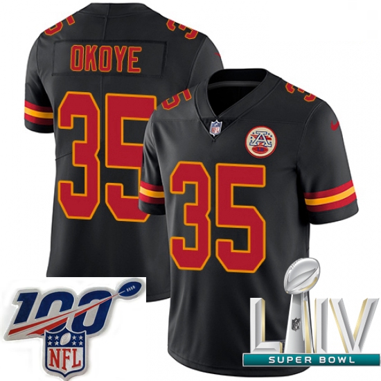 2020 Super Bowl LIV Men Nike Kansas City Chiefs #35 Christian Okoye Limited Black Rush Vapor Untouch