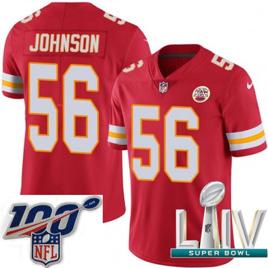 2020 Super Bowl LIV Men Nike Kansas City Chiefs #56 Derrick Johnson Red Team Color Vapor Untouchable