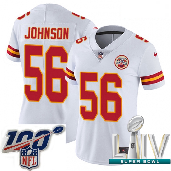 2020 Super Bowl LIV Women Nike Kansas City Chiefs #56 Derrick Johnson White Vapor Untouchable Limite