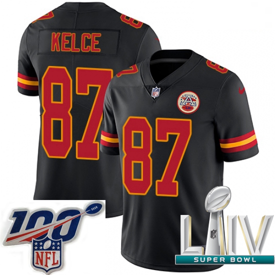 2020 Super Bowl LIV Men Nike Kansas City Chiefs #87 Travis Kelce Limited Black Rush Vapor Untouchabl