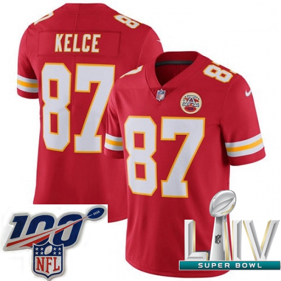 2020 Super Bowl LIV Men Nike Kansas City Chiefs #87 Travis Kelce Red Team Color Vapor Untouchable Li