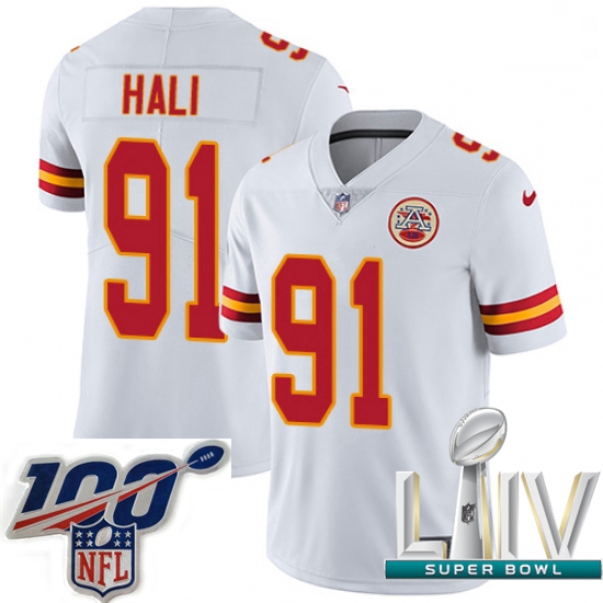 2020 Super Bowl LIV Men Nike Kansas City Chiefs #91 Tamba Hali White Vapor Untouchable Limited Playe