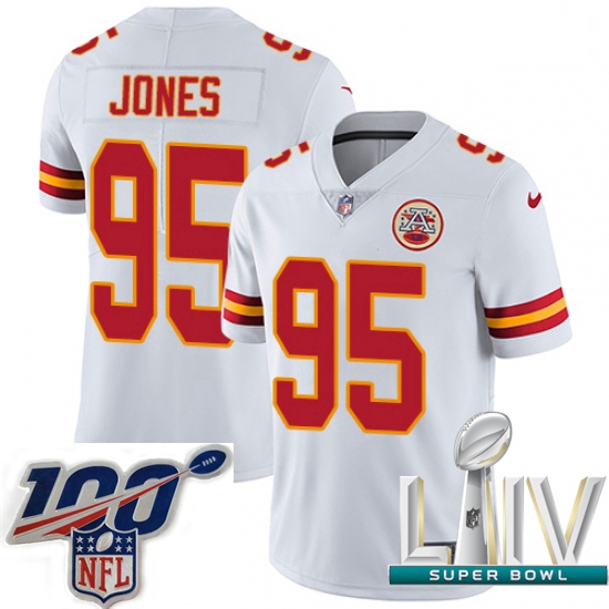 2020 Super Bowl LIV Men Nike Kansas City Chiefs #95 Chris Jones White Vapor Untouchable Limited Play