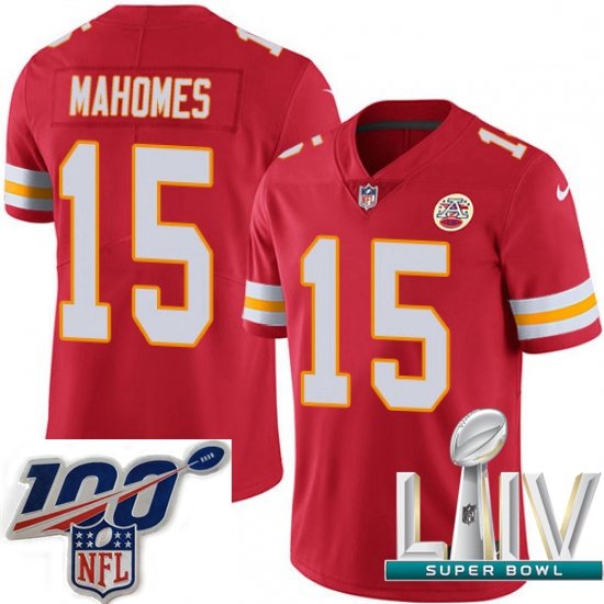 Nike Kansas City Chiefs #15 Patrick Mahomes Red Team Color 2020 Super Bowl LIV Men Stitched NFL Vapo