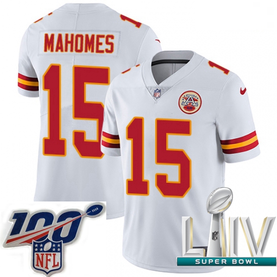 Nike Kansas City Chiefs #15 Patrick Mahomes White 2020 Super Bowl LIV Men Stitched NFL Vapor Untouch