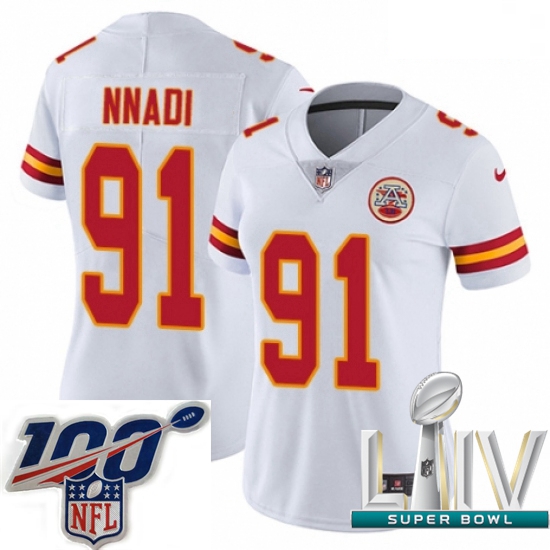 2020 Super Bowl LIV Women Nike Kansas City Chiefs #91 Derrick Nnadi White Vapor Untouchable Limited 