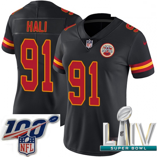 2020 Super Bowl LIV Women Nike Kansas City Chiefs #91 Tamba Hali Limited Black Rush Vapor Untouchabl