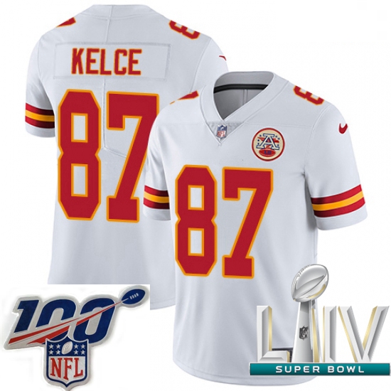 2020 Super Bowl LIV Youth Nike Kansas City Chiefs #87 Travis Kelce White Vapor Untouchable Limited P