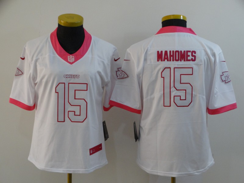 Women Nike Chiefs 15 Patrick Mahomes White Pink Women Vapor Untouchable Limited Jersey