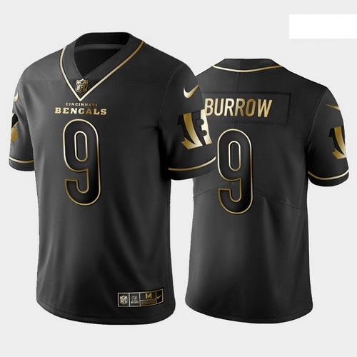 Men Nike Cincinnati Bengals 9 Joe Burrow black vapor limited jersey golden edition