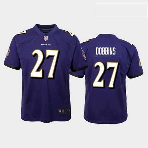 youth j.k. dobbins baltimore ravens purple game jersey