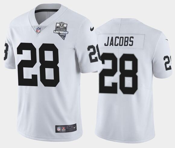 Men's Oakland Raiders White #28 Josh Jacobs 2020 Inaugural Season Vapor Limited Stitched NFL Jersey