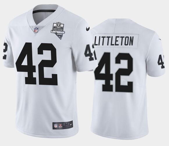 Men's Oakland Raiders White #42 Cory Littleton 2020 Inaugural Season Vapor Limited Stitched NFL Jers