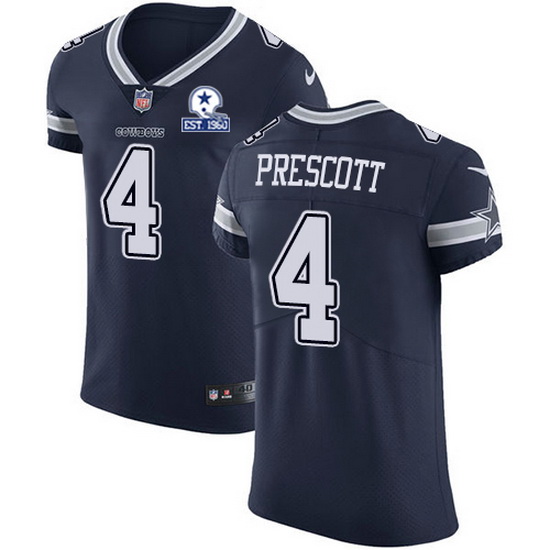 Nike Cowboys 4 Dak Prescott Navy Blue Team Color Men Stitched With Established In 1960 Patch NFL Vap