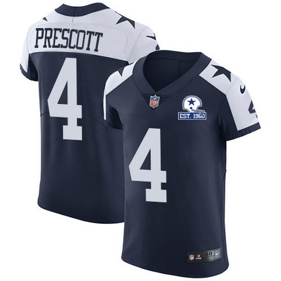 Nike Cowboys 4 Dak Prescott Navy Blue Thanksgiving Men Stitched With Established In 1960 Patch NFL V