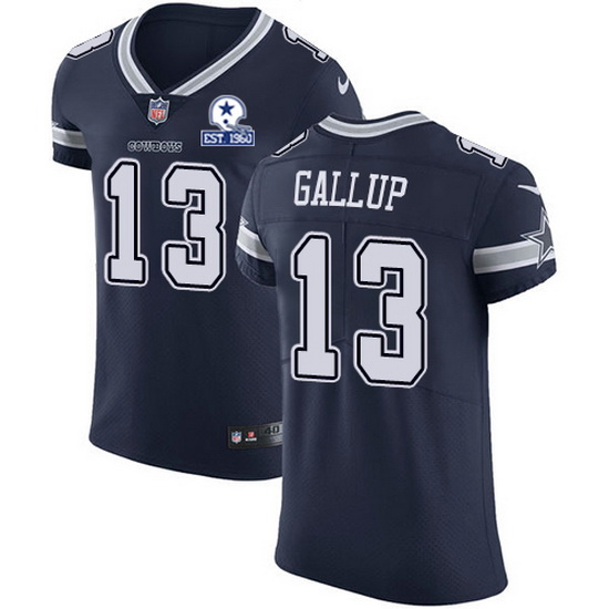 Nike Cowboys 13 Michael Gallup Navy Blue Team Color Men Stitched With Established In 1960 Patch NFL 