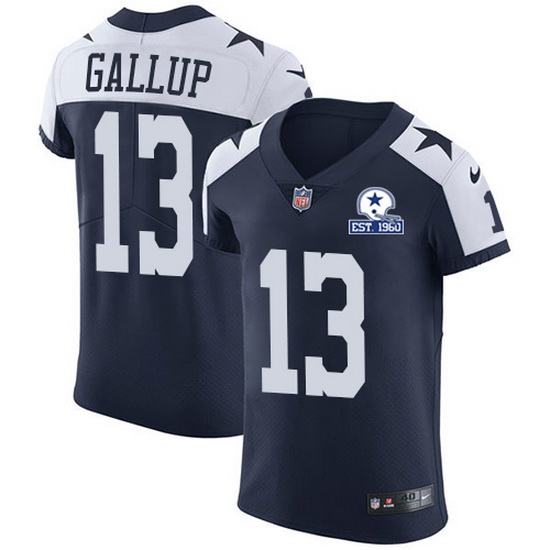 Nike Cowboys 13 Michael Gallup Navy Blue Thanksgiving Men Stitched With Established In 1960 Patch NF