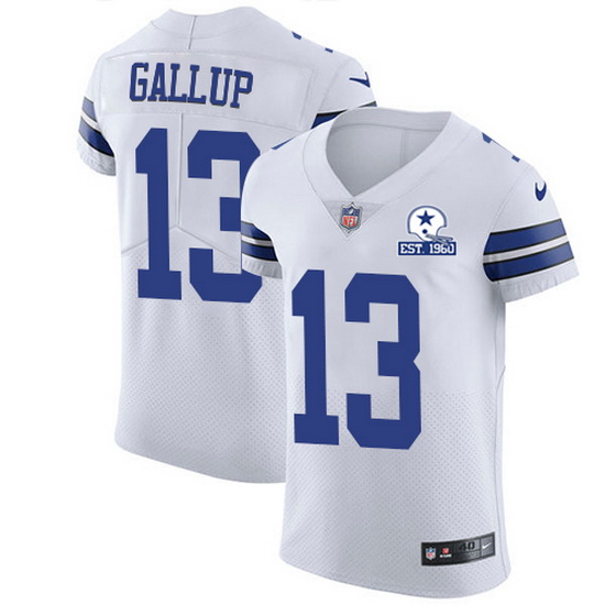 Nike Cowboys 13 Michael Gallup White Men Stitched With Established In 1960 Patch NFL New Elite Jerse