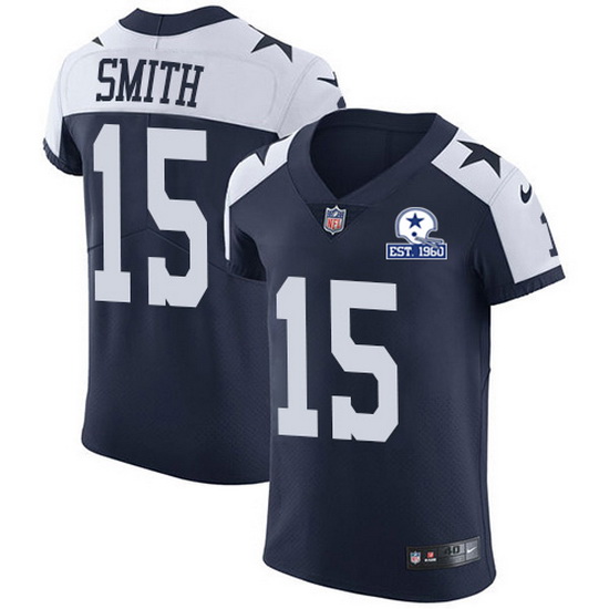 Nike Cowboys 15 Devin Smith Navy Blue Thanksgiving Men Stitched With Established In 1960 Patch NFL V