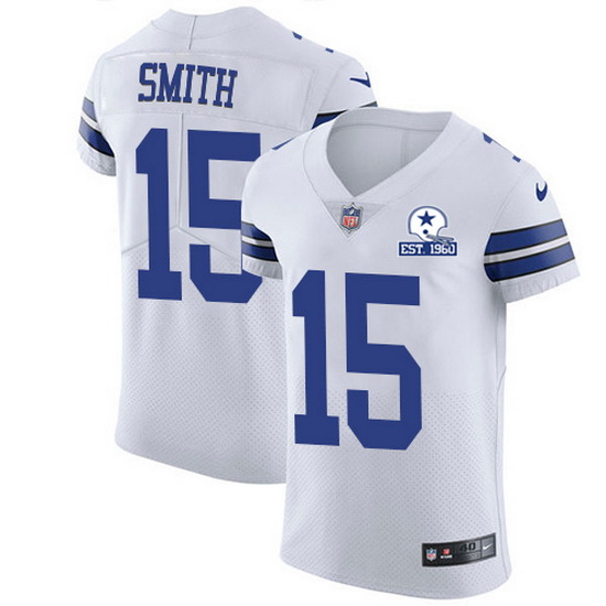 Nike Cowboys 15 Devin Smith White Men Stitched With Established In 1960 Patch NFL New Elite Jersey