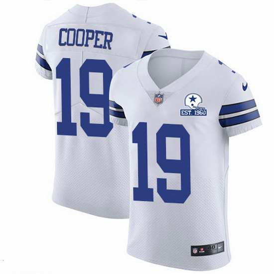 Nike Cowboys 19 Amari Cooper White Men Stitched With Established In 1960 Patch NFL New Elite Jersey