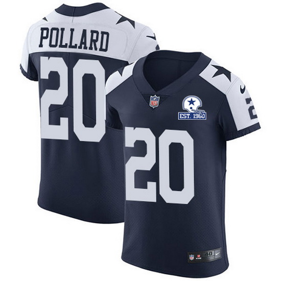 Nike Cowboys 20 Tony Pollard Navy Blue Thanksgiving Men Stitched With Established In 1960 Patch NFL 