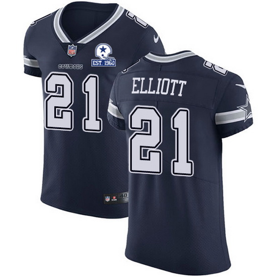 Nike Cowboys 21 Ezekiel Elliott Navy Blue Team Color Men Stitched With Established In 1960 Patch NFL