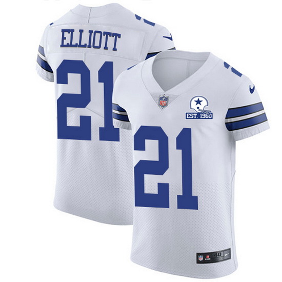 Nike Cowboys 21 Ezekiel Elliott White Men Stitched With Established In 1960 Patch NFL New Elite Jers