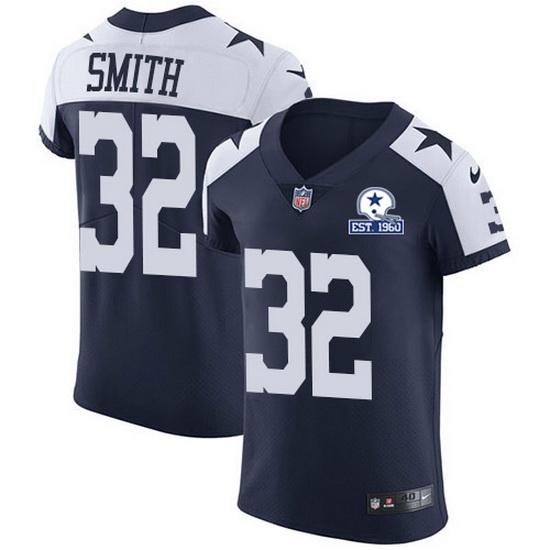 Nike Cowboys 32 Saivion Smith Navy Blue Thanksgiving Men Stitched With Established In 1960 Patch NFL