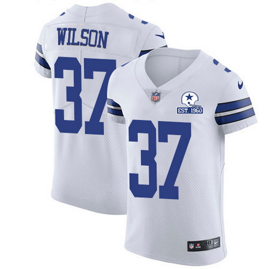 Nike Cowboys 37 Donovan Wilson White Men Stitched With Established In 1960 Patch NFL New Elite Jerse