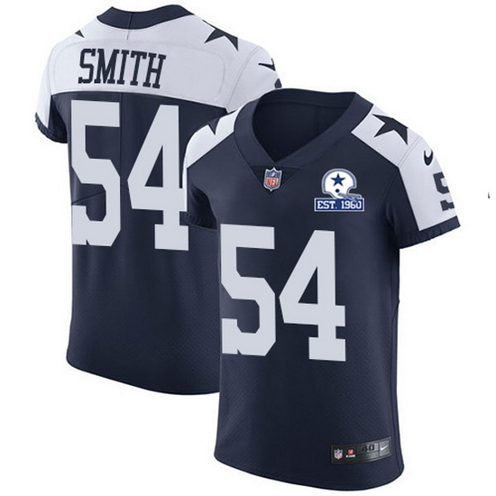 Nike Cowboys 54 Jaylon Smith Navy Blue Thanksgiving Men Stitched With Established In 1960 Patch NFL 