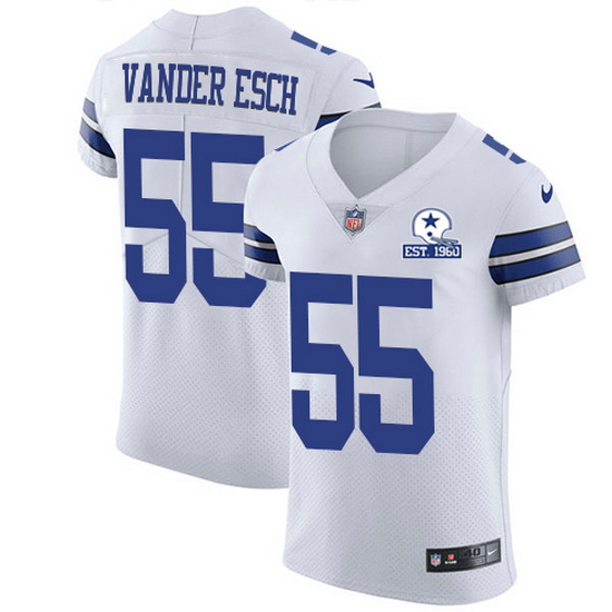 Nike Cowboys 55 Leighton Vander Esch White Men Stitched With Established In 1960 Patch NFL New Elite