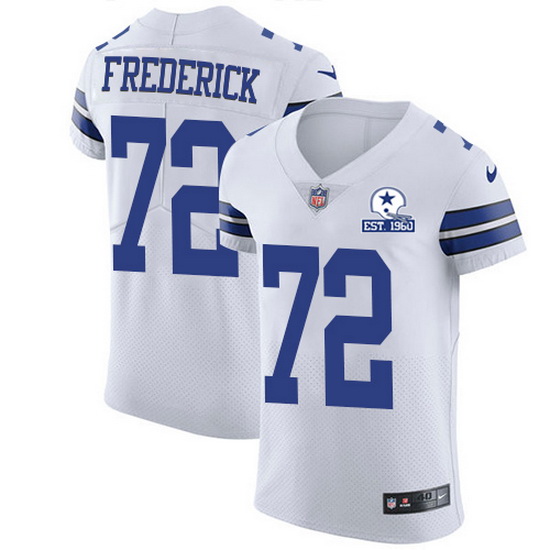 Nike Cowboys 72 Travis Frederick White Men Stitched With Established In 1960 Patch NFL New Elite Jer