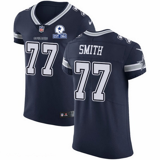 Nike Cowboys 77 Tyron Smith Navy Blue Team Color Men Stitched With Established In 1960 Patch NFL Vap