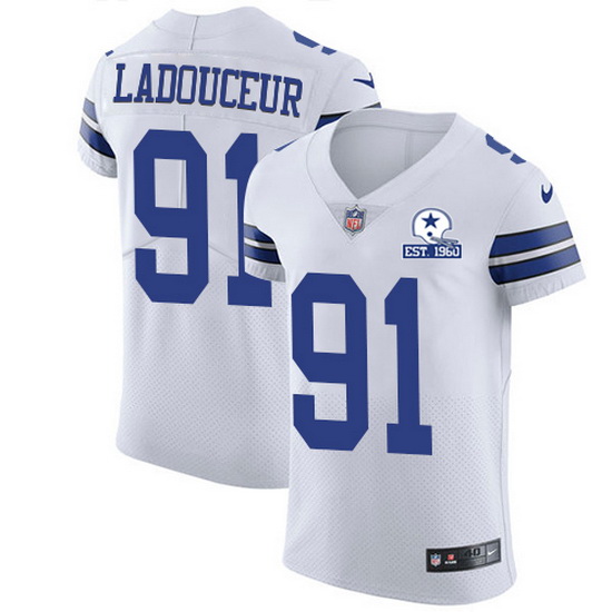 Nike Cowboys 91 L P  Ladouceur White Men Stitched With Established In 1960 Patch NFL New Elite Jerse