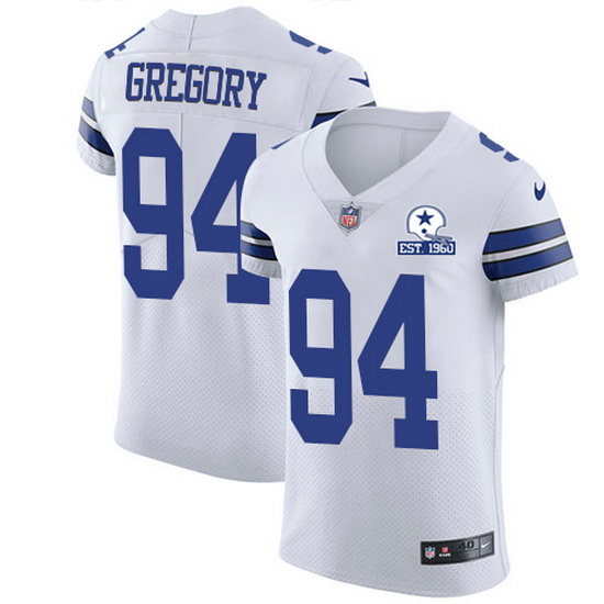 Nike Cowboys 94 Randy Gregory White Men Stitched With Established In 1960 Patch NFL New Elite Jersey