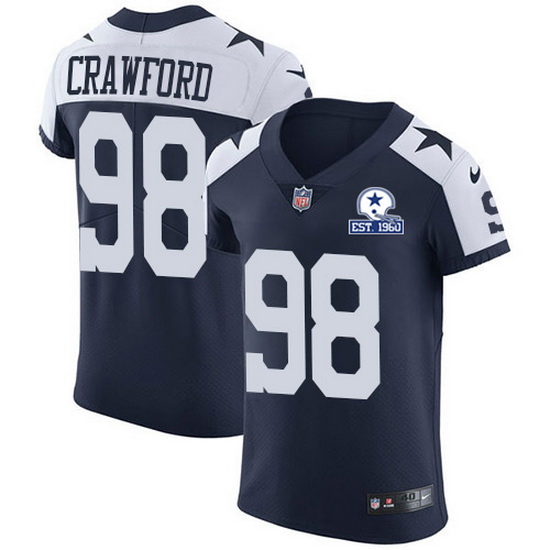 Nike Cowboys 98 Tyrone Crawford Navy Blue Thanksgiving Men Stitched With Established In 1960 Patch N