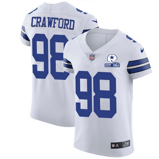 Nike Cowboys 98 Tyrone Crawford White Men Stitched With Established In 1960 Patch NFL New Elite Jers