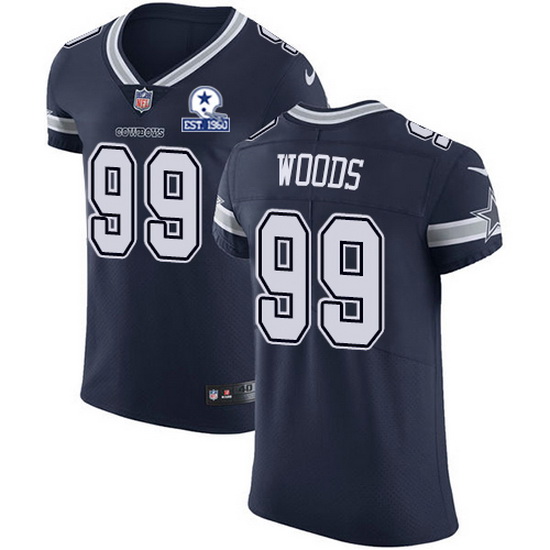 Nike Cowboys 99 Antwaun Woods Navy Blue Team Color Men Stitched With Established In 1960 Patch NFL V