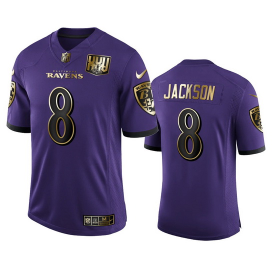 Baltimore Ravens 8 Lamar Jackson Men Nike Purple Team 25th Season Golden Limited NFL Jersey