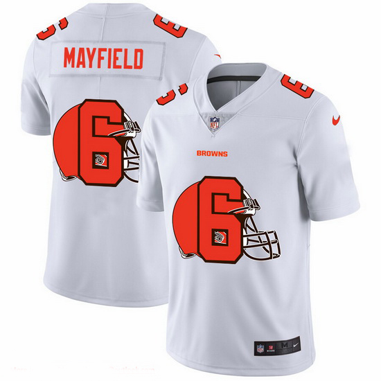 Cleveland Browns 6 Baker Mayfield White Men Nike Team Logo Dual Overlap Limited NFL Jersey