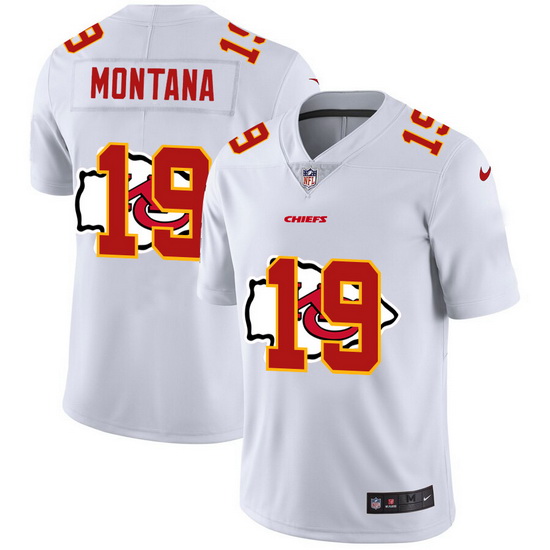 Nike Chiefs 19 Joe Montana Helaire White Shadow Logo Limited Jersey