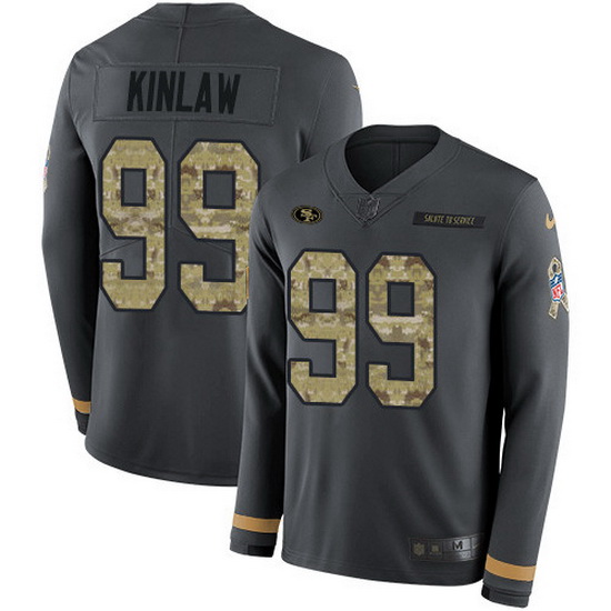 Nike 49ers 99 Javon Kinlaw Anthracite Salute to Service Men Stitched NFL Limited Therma Long Sleeve 