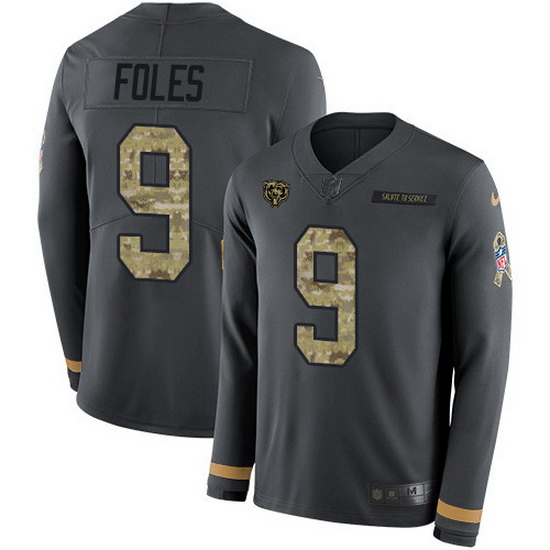 Nike Bears 9 Nick Foles Anthracite Salute to Service Men Stitched NFL Limited Therma Long Sleeve Jer