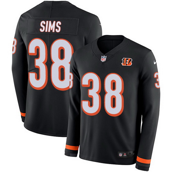 Nike Bengals 38 LeShaun Sims Black Team Color Men Stitched NFL Limited Therma Long Sleeve Jersey