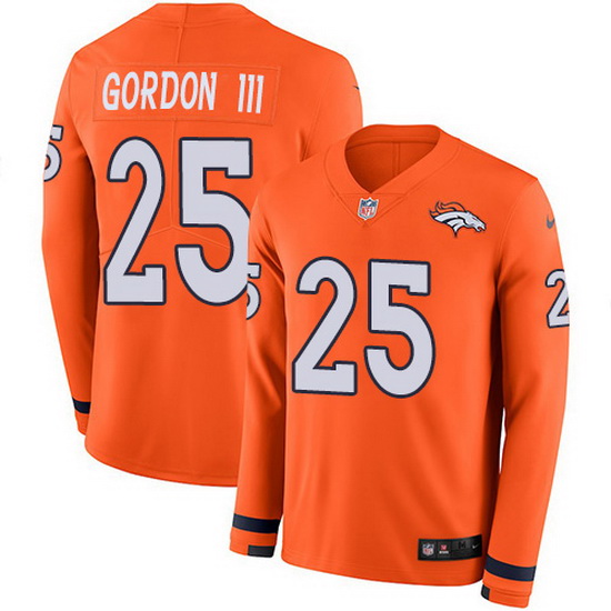 Nike Broncos 25 Melvin Gordon III Orange Team Color Men Stitched NFL Limited Therma Long Sleeve Jers