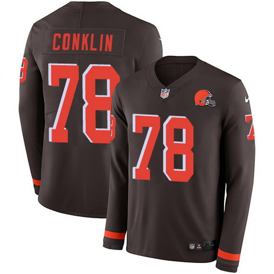 Nike Browns 78 Jack Conklin Brown Team Color Men Stitched NFL Limited Therma Long Sleeve Jersey