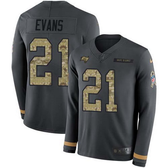 Nike Buccaneers 21 Justin Evans Anthracite Salute to Service Men Stitched NFL Limited Therma Long Sl